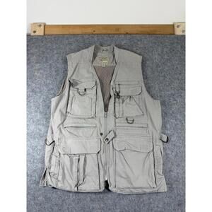 Cabela's Safari Vest Mens Adult L Khaki Fishing Hunting Cotton Vented Back